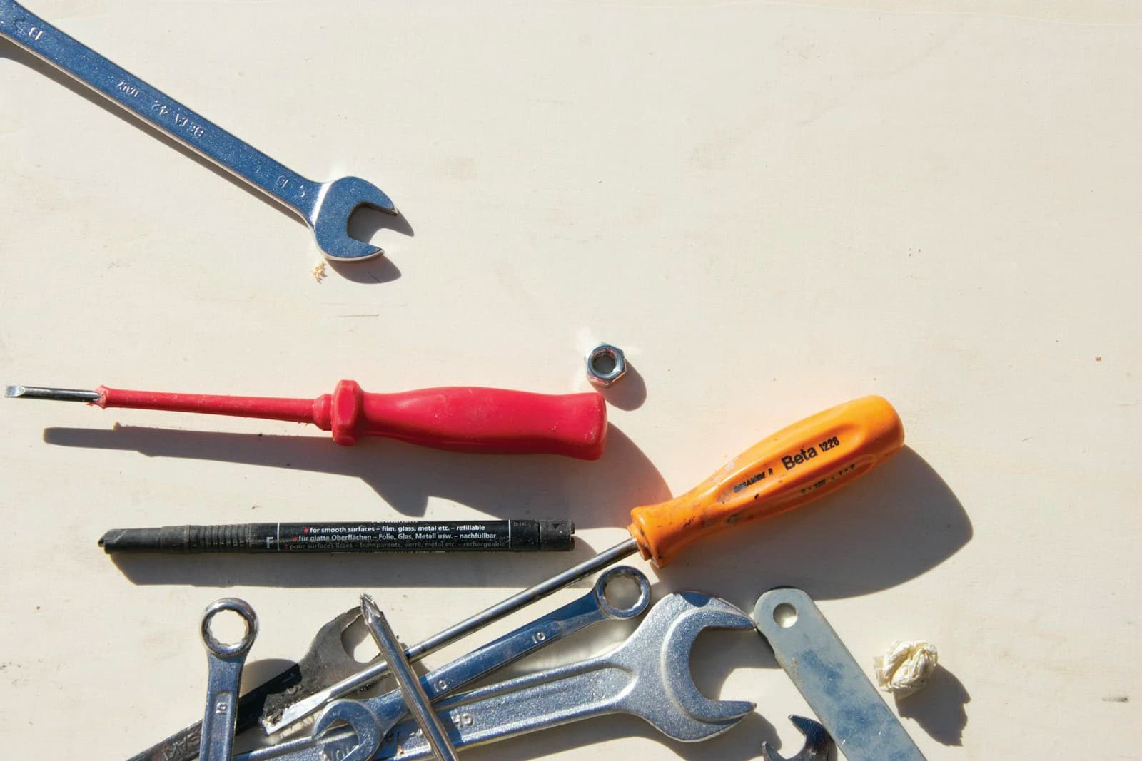 Red and silver hand tool