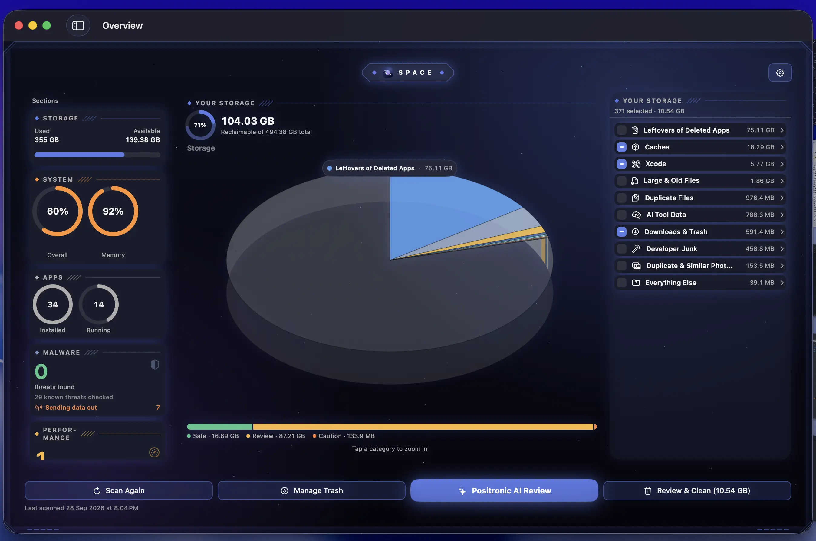 Space App storage overview
