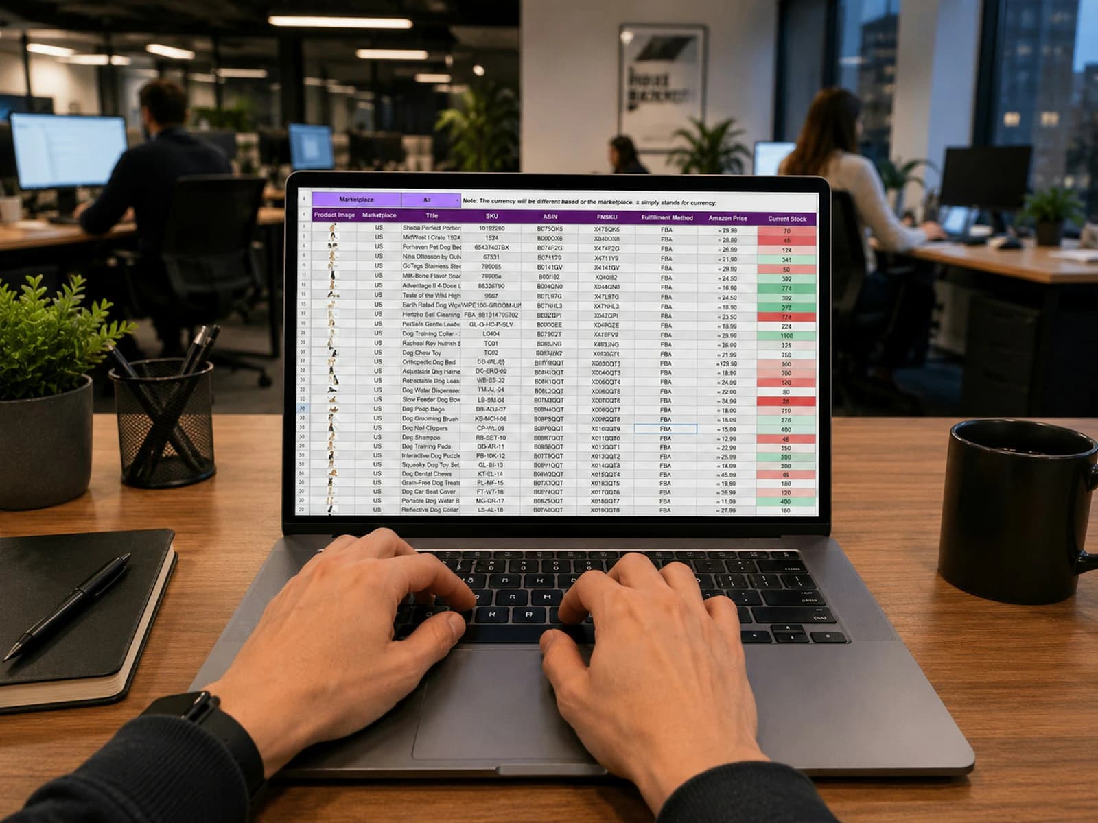 Spreadsheet data on a screen, automated with Excel shortcuts on a Mac