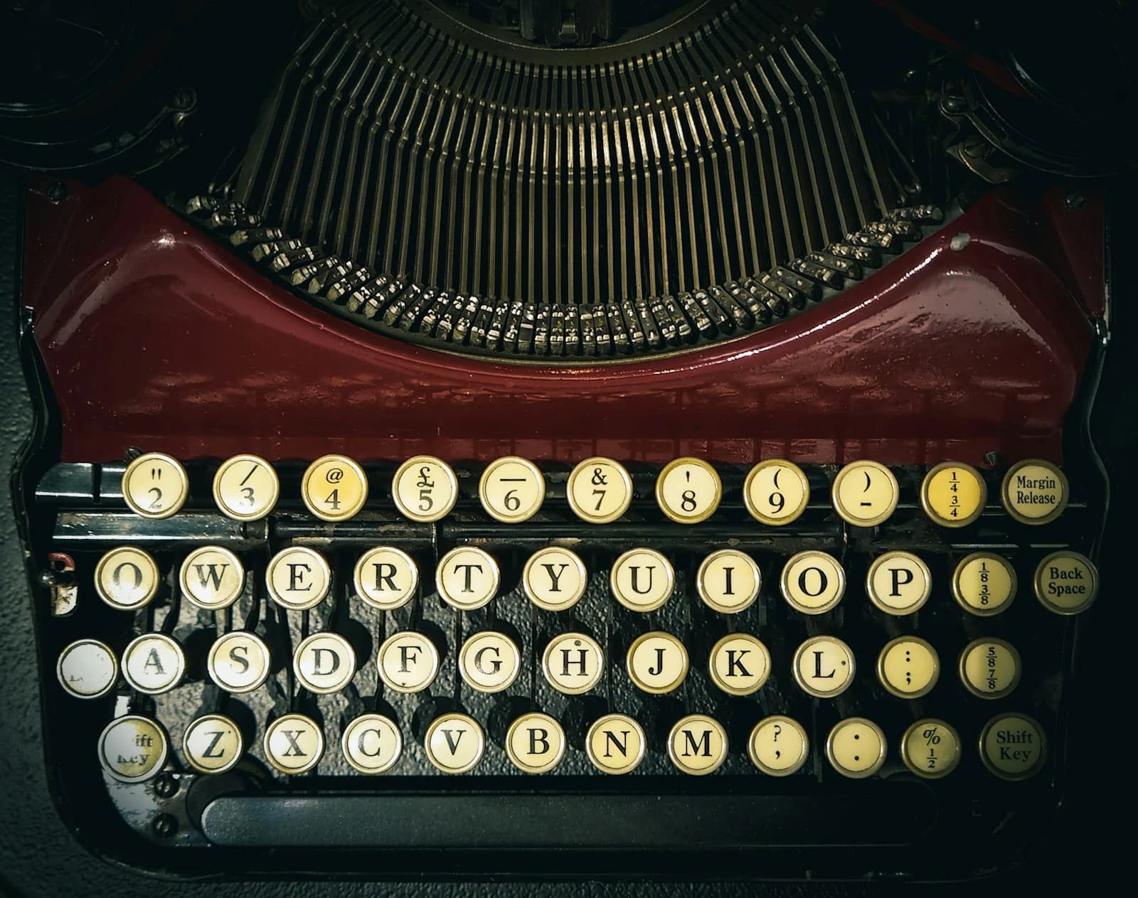 Close-up of vintage typewriter keys